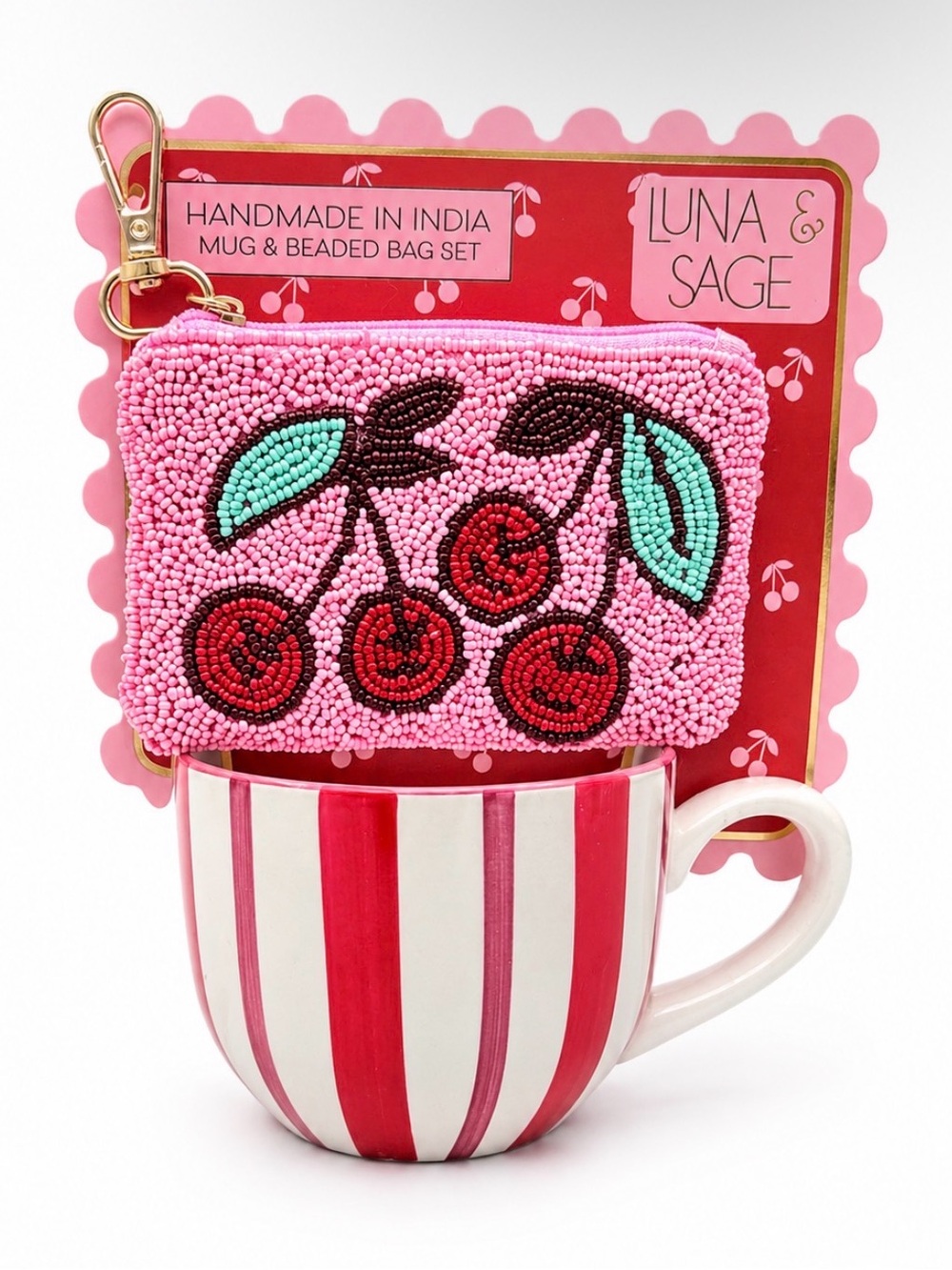 Luna & Sage Beaded Cherry Mug & Pouch Set - Viral!